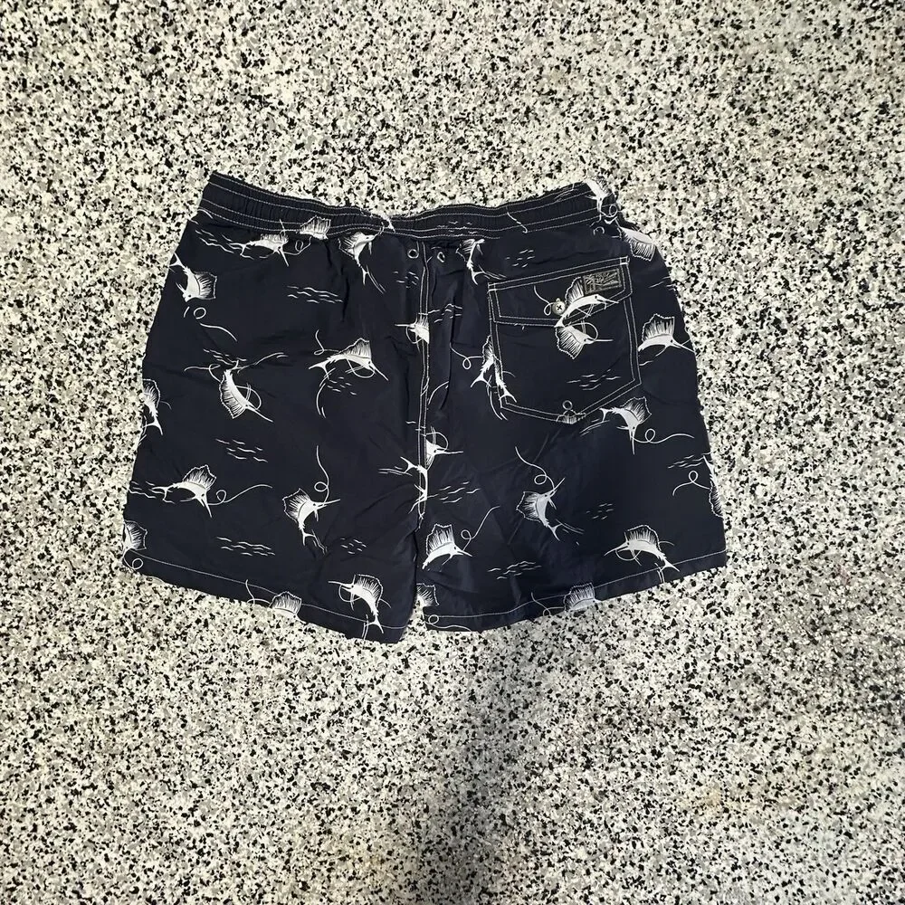 Polo Ralph Lauren Swim Trunks Mens XL Navy Blue Board Shorts Marlin AOP Graphic